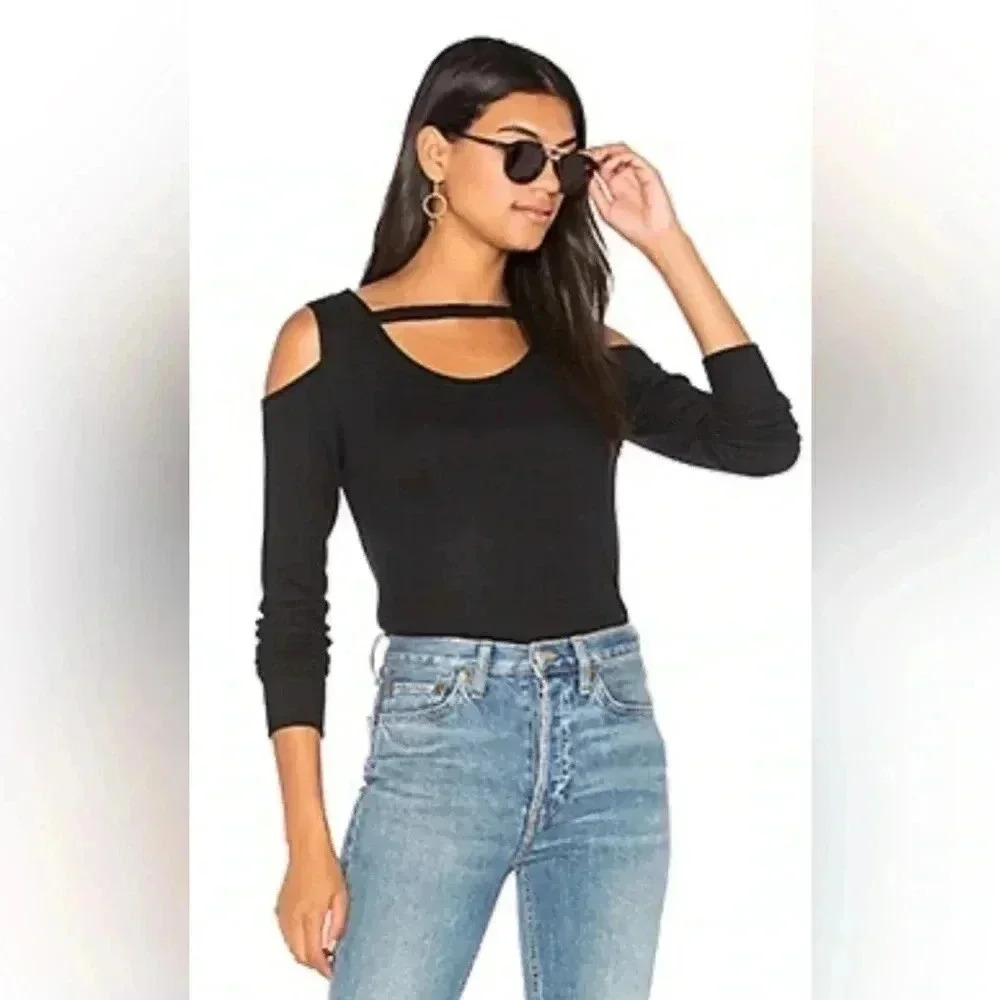 Revolve LNA Palms Thermal Cold Shoulder Black long sleeve top size medium​​​